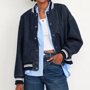 OLD NAVY BOMBER JACKET- Plus Size 3x Blue Jean Jacket Snap Front.